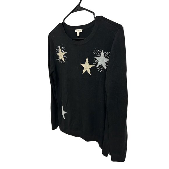 Talbots Petite Black Sweater Star Design Sequin Accents Size SP Bling Celestial - Picture 3 of 9